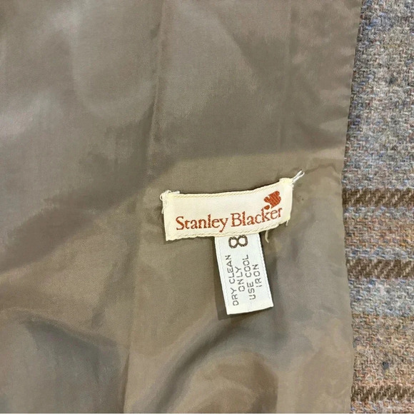 Vintage Stanley Blacker Wool Jacket Plaid Brown Gray Button Lined Jacket Size 8 - Picture 5 of 7